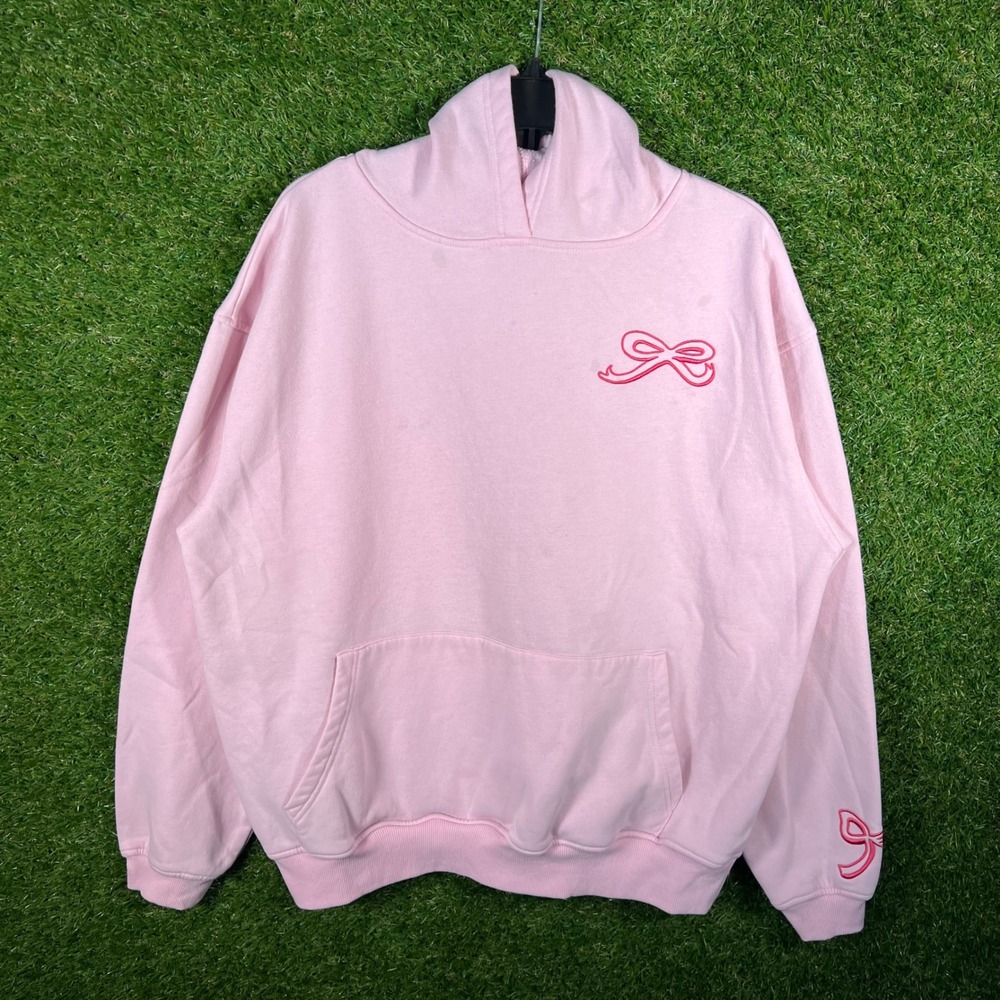 Fourteen Twelve Pink Embroidered Bow Hoodie Sweatshirt Coquette Size Large